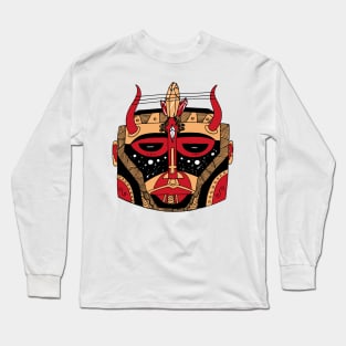 Red and Cream African Mask No 8 Long Sleeve T-Shirt